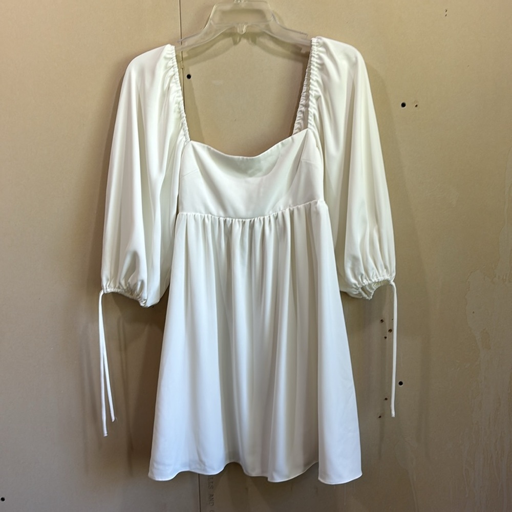 Amanda Uprichard White Puff Sleeve Babydoll Dress Size XS